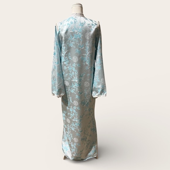 Kaftan Elegance Moroccan Satin Jacquard Caftan Maxi Blue White 54" M - Picture 2 of 10